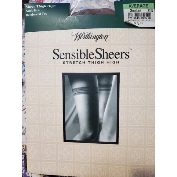 Vtg Worthington Sensible Sheers Stretch Thigh High Stockings Average Suntan Nude - Picture 1 of 2